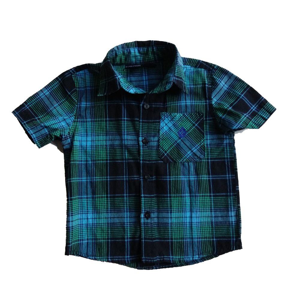 Swiss Cross Boys 3T Button Up Shirt Short Sleeves Blue Plaid